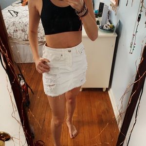 Ripped white jean skirt